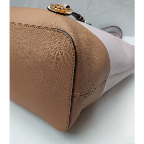 Michael Kors Jet Set Pink Crossgrain Leather Double Handles Tote Shoulder Bag - Picture 6 of 16